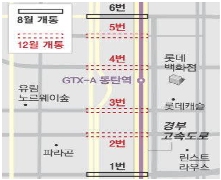 '경부고속도로' 동탄 구간 동서 연결 도로 지도다.