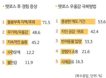 '펫로스' 후 경험 증상과 우울감 극복방법을 정리한 그래프이다.