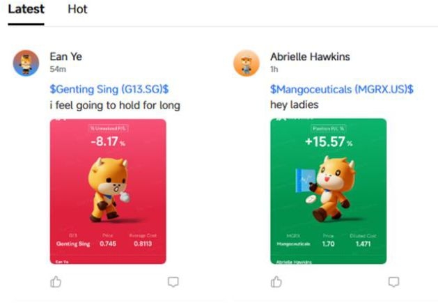 '무무' 캐릭터를 활용한 커뮤니티 내 수익률 인증 게시물의 실제 사진이다.