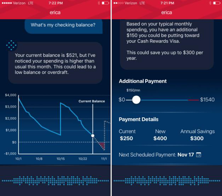 ‘에리카’의 개인화된 재무 조언 예시 화면이다.