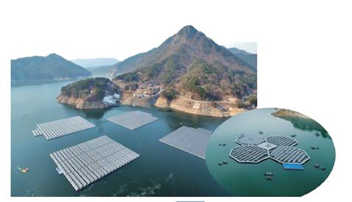 '충남 보령댐'과 '합천댐'의 수상 태양광 사진이다.