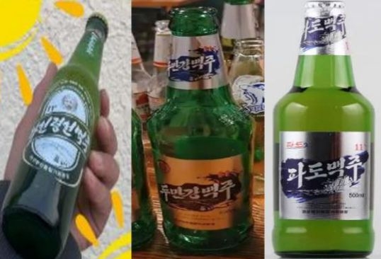 '라선령선종합가공공장에서 생산하는 여러 맥주 브랜드를 정리한 이미지'로, 두만강맥주와 파도맥주 등 신규 브랜드를 통해 지방 공장의 브랜드 다각화를 보여주는 자료다.