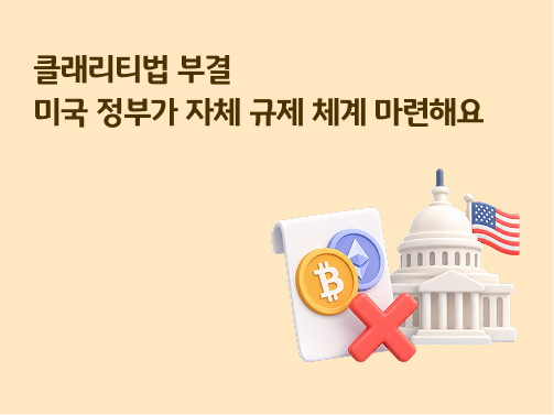 베이지색 배경을 바탕으로 '미국 국회'와 국기, 비트코인 , X 등의 이미지가 위치해있다.
