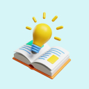 열린 책 위 전구로 아이디어와 창의적인 발상을 표현하고 있다.