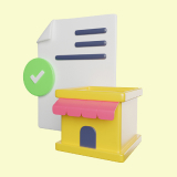 체크 표시가 된 가게 인수 계약서 앞에 상가 모형이 세워져있다.