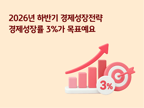 2026년 하반기 경제성장전략 - 경제성장률 3% 목표 그래프 및 과녁 3D 그래픽