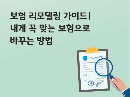 콘텐츠 제목인 '보험 리모델링 가이드ㅣ내게 꼭 맞는 보험으로 바꾸는 방법'이라고 써있는 대표 이미지이다.