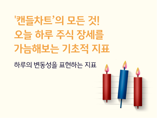 캔들차트를 표현하는 그림으로 그래프 선 위에 빨간색 양초와 파란색 양초가 그려져 있다.