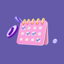 달력에 체크 표시가 있고 옆에 시계 모양이 있다.