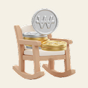 흔들의자에 앉아 있는 원화 동전들, 연금과 자산을 상징하고 있다.