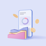 주식 계좌 개설하는 법을 표현하기 위한 이미지로,  스마트폰 화면에 원그래프가 있고, 그 아래 꺾은선 그래프가 있다.