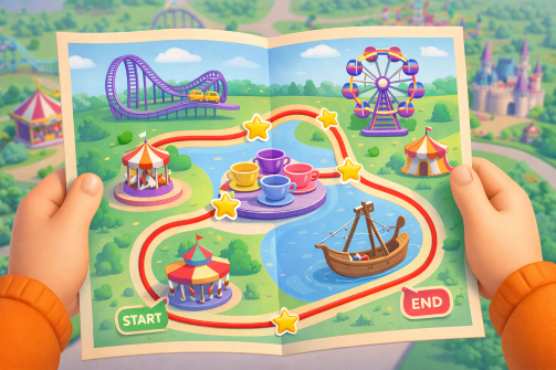 놀이공원을 즐길 수 있는 최적의 루트를 계산해서 지도 앱으로 보여준다.