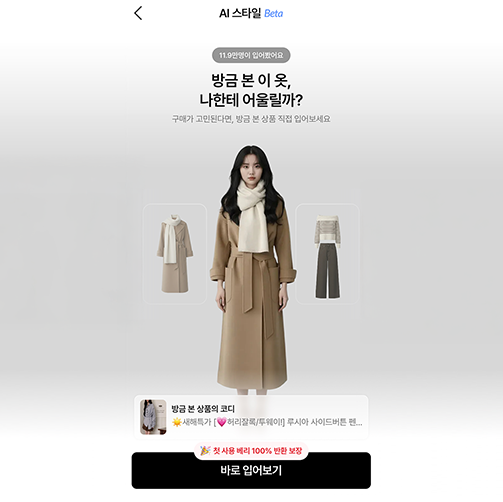 에이블리는 AI 가상 피팅 서비스 도입 한 달 만에 관련 매출이 134% 성장했다.