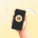 스마트폰 화면에 셀카 OTP 얼굴 가리기 기능을 표현한 스타프렌즈 비비 캐릭터가 보이고,  주변에 비밀번호 입력 화면과 열쇠 구멍 아이콘이 있다.