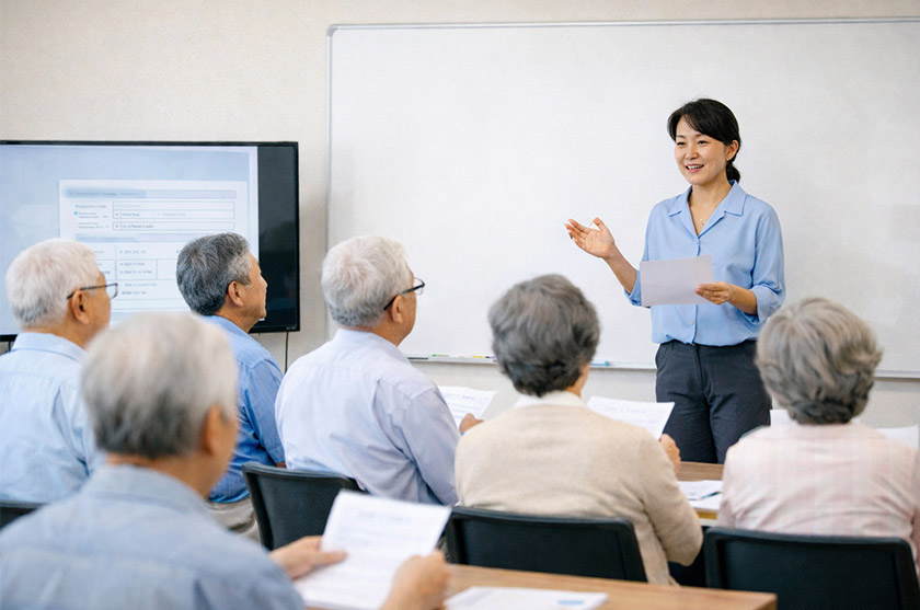 시니어를 대상으로 강의를 진행하는 강사의 모습. 