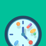 시계 눈금에 숫자 대신 영양제가 있다. 영양제 먹는 시간을 시각화한 모습. 