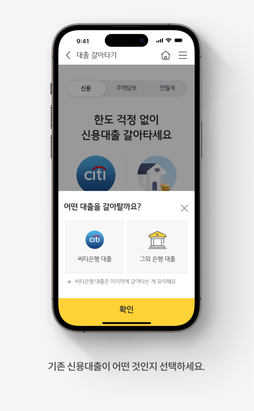 기존 신용대출이 어떤 것인지 선택하세요.