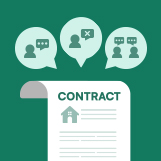 CONTRACT라고 써있는 계약 문서 위에 사람이 대화나누고 있는 형태로, 계약 갱신을 의미하는 이미지다.