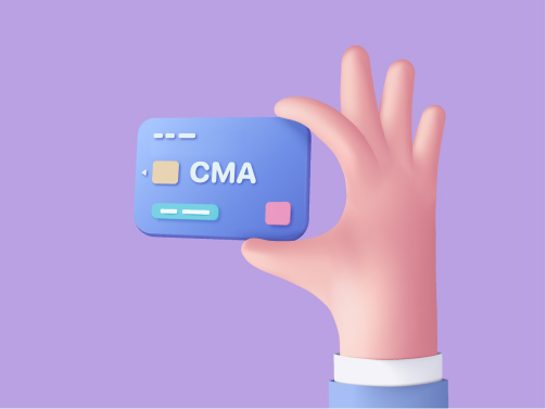 CMA 통장으로 만든 체크카드를 손가락으로 들고 있는 일러스트다.